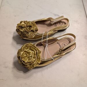 Little Adventures Gold Rosette Flower Glitter Shoes Toddler Girl Size 5 NWT